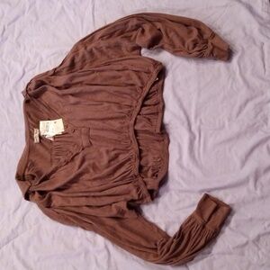 NWT We The Free Linen Blend Brown Cropped womens Top small